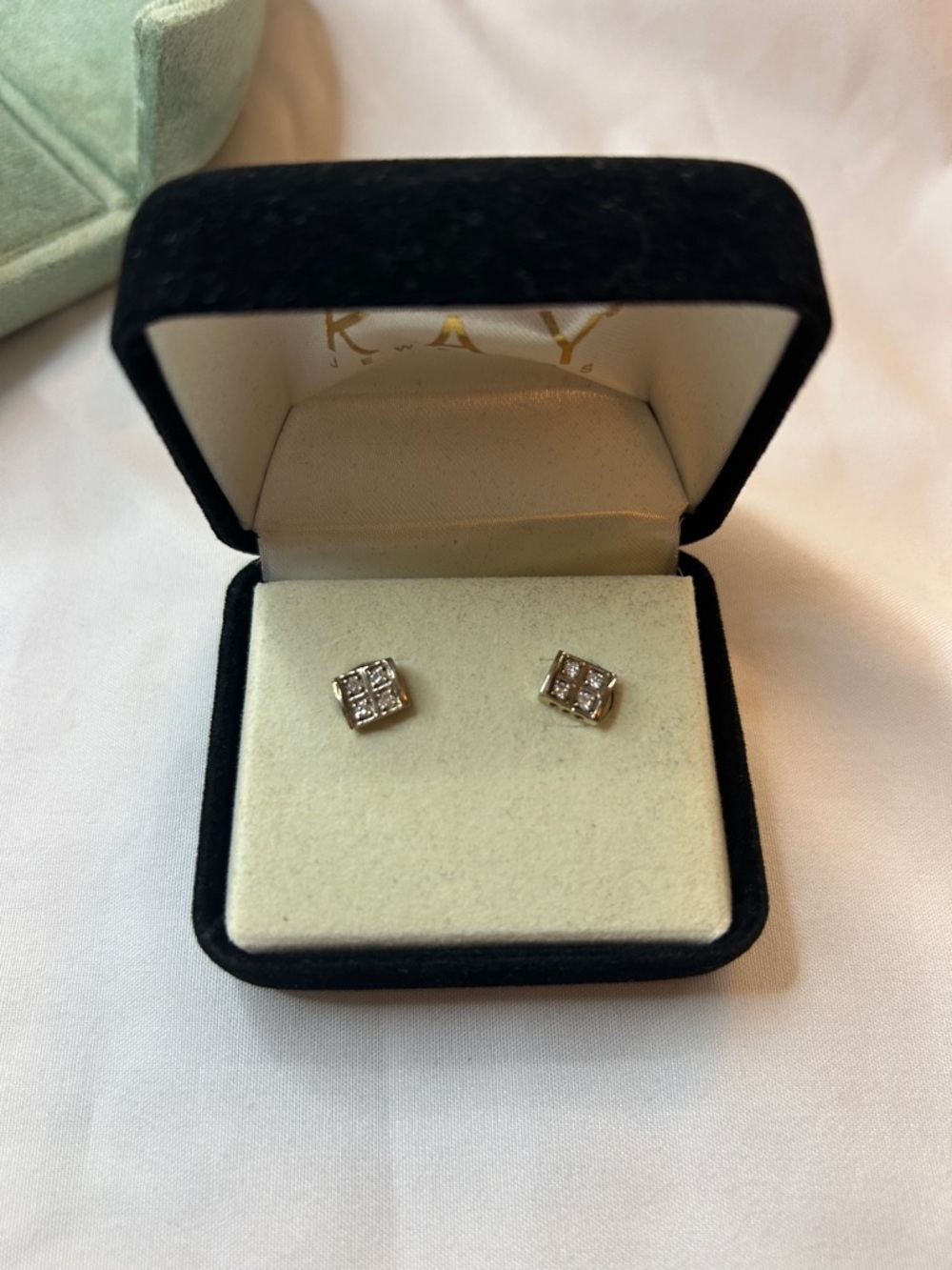 Square Diamond Cluster Stud Earrings in White Gold